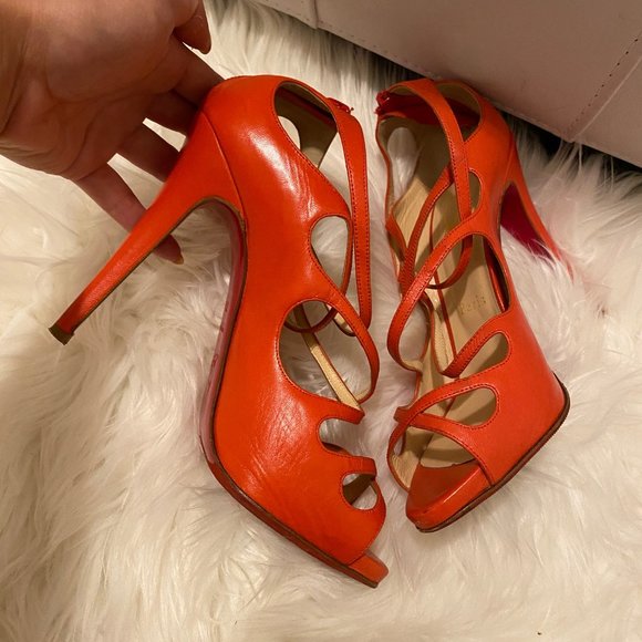 Christian Louboutin Coral Leather Strappy Sandals Heels SZ 37.5 - Picture 5 of 9